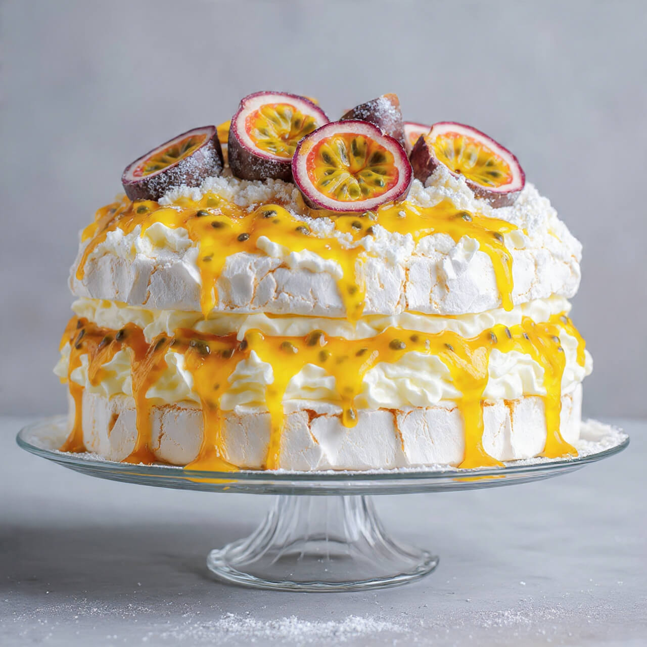 No-Bake Pavlova with Passionfruit and Whipped Cream