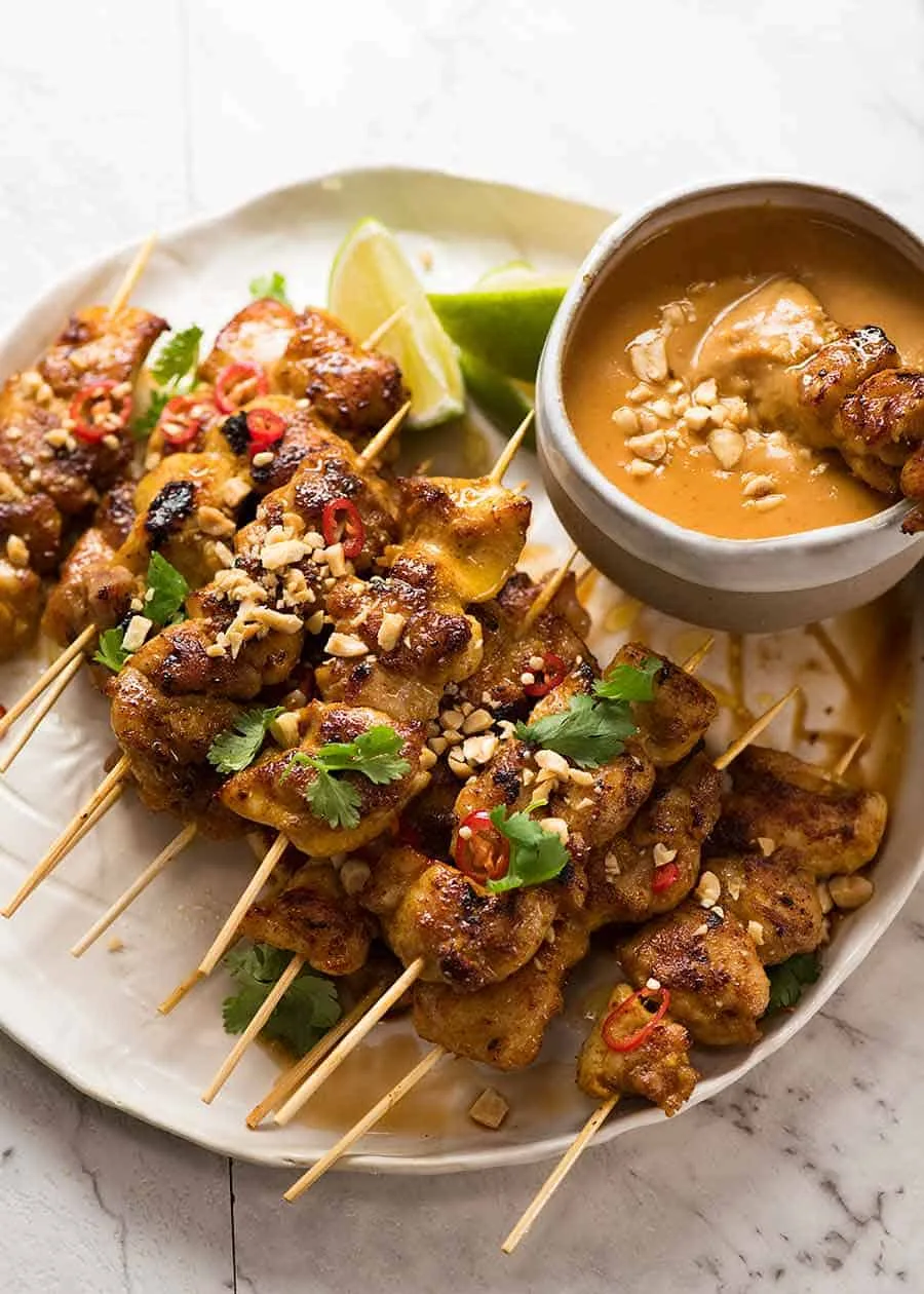 Grilled Asian-Style Chicken Skewers with Peanut Sauce