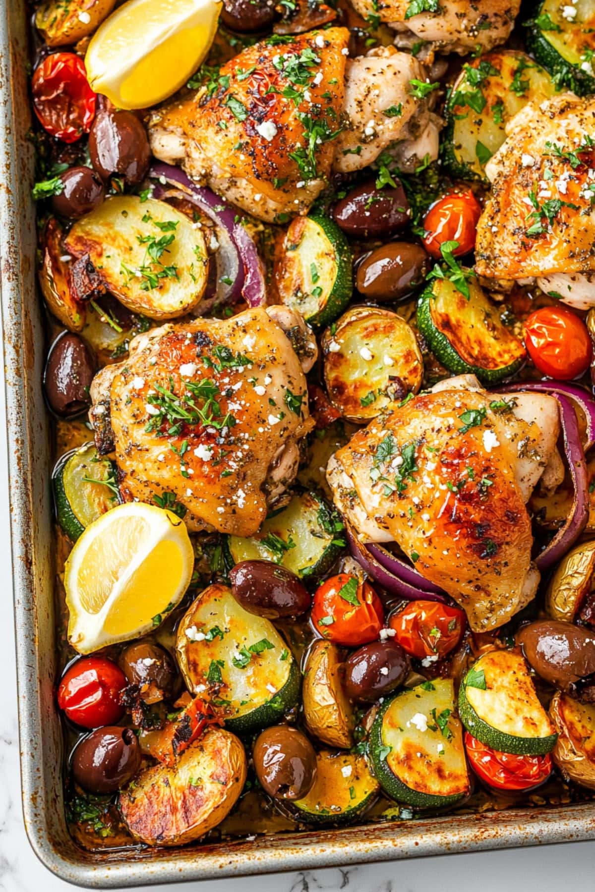 Sheet Pan Greek Chicken with Olives and Tomatoes