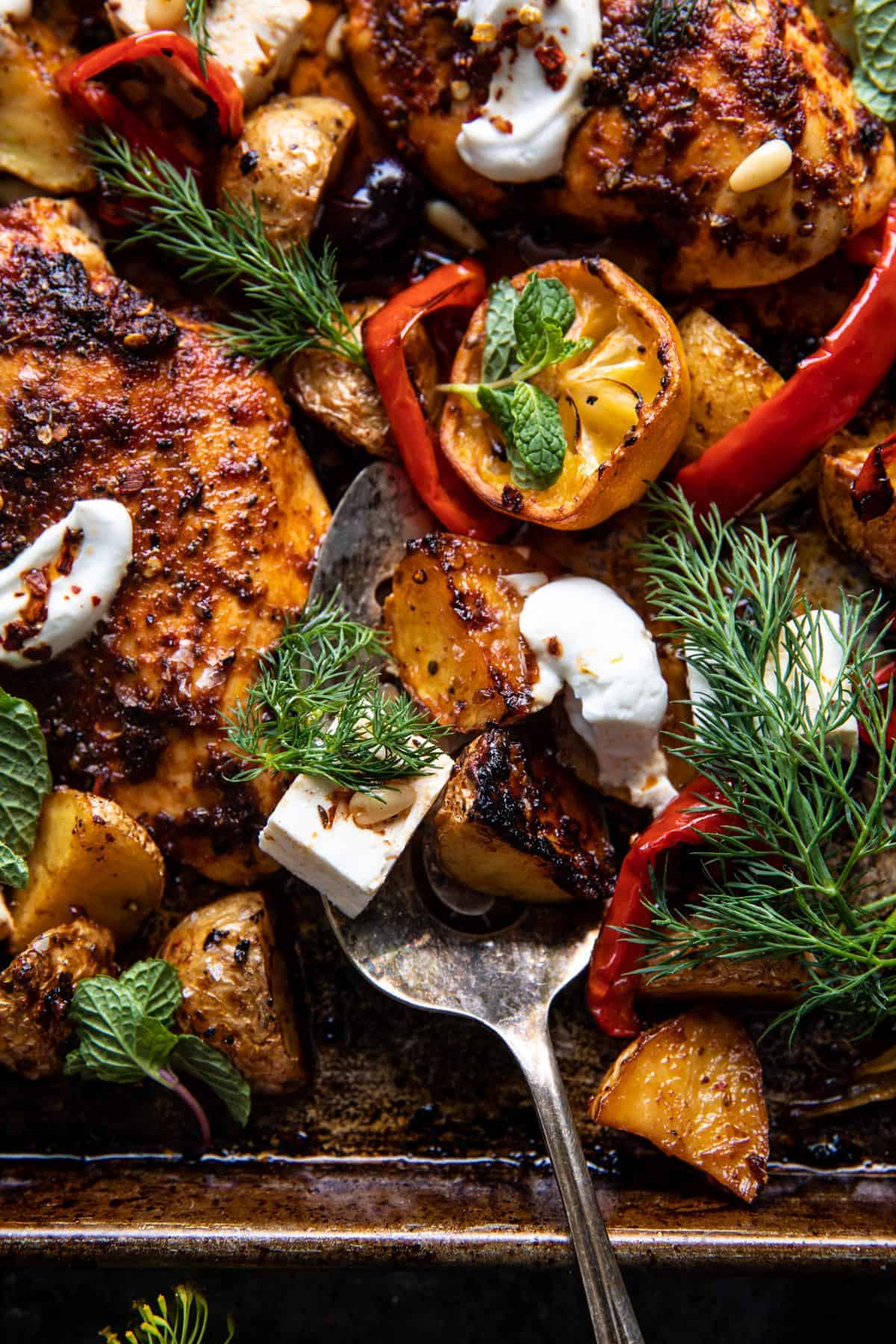 Sheet Pan Chicken Souvlaki with Roasted Lemon Potatoes
