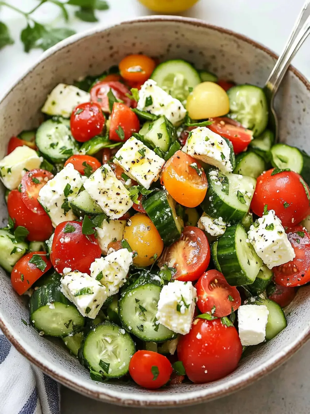 Refreshing Cucumber and Tomato Greek Salad with Feta