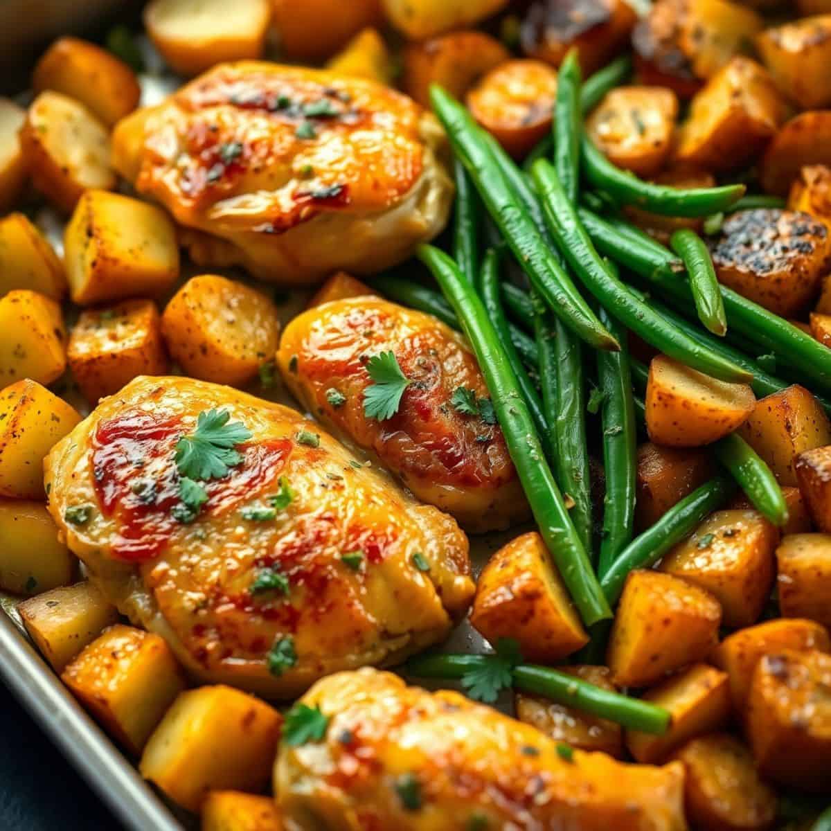 One-Pan Garlic Butter Chicken with Baby Potatoes and Green Beans