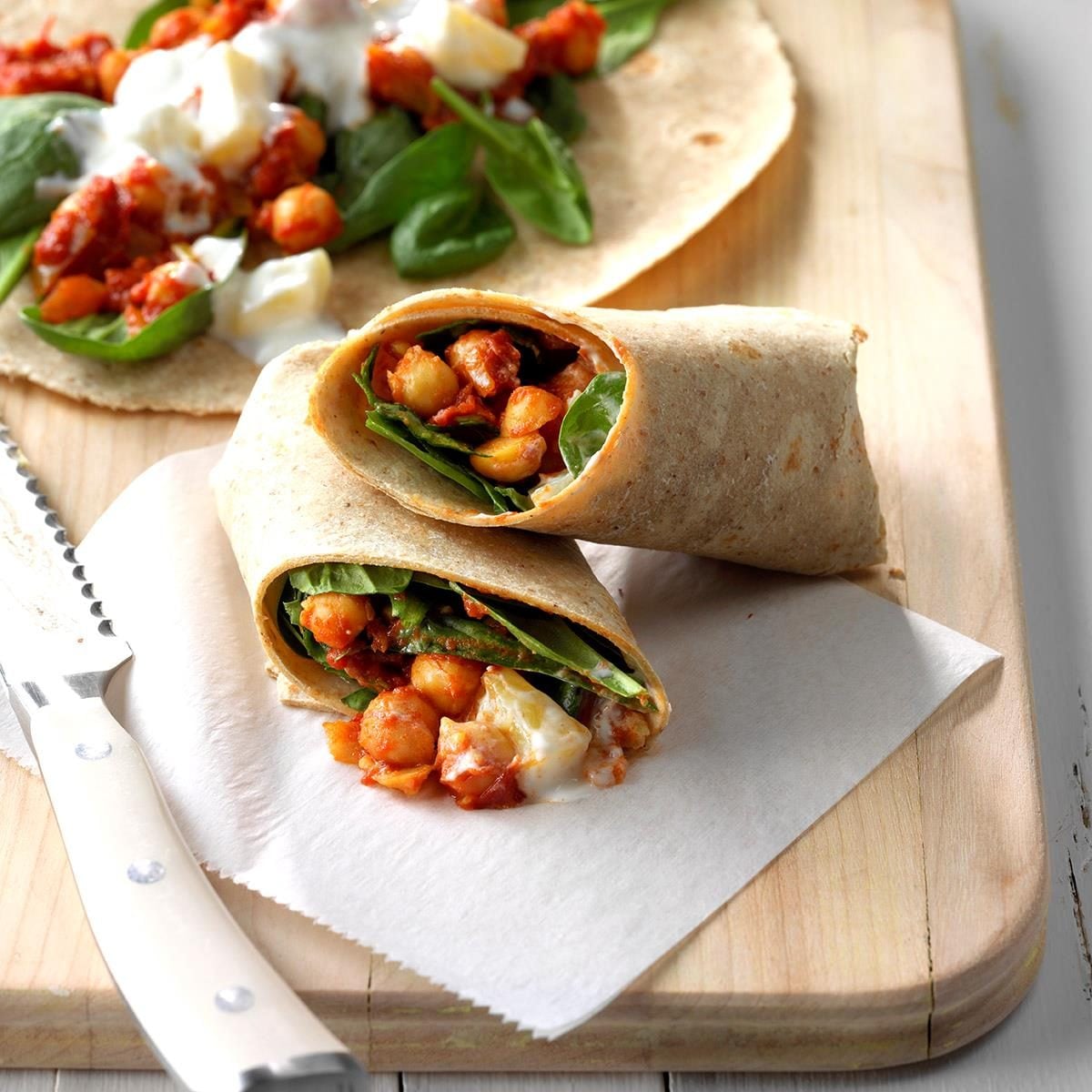 Spiced Chickpea and Avocado Wrap with Yogurt Dressing
