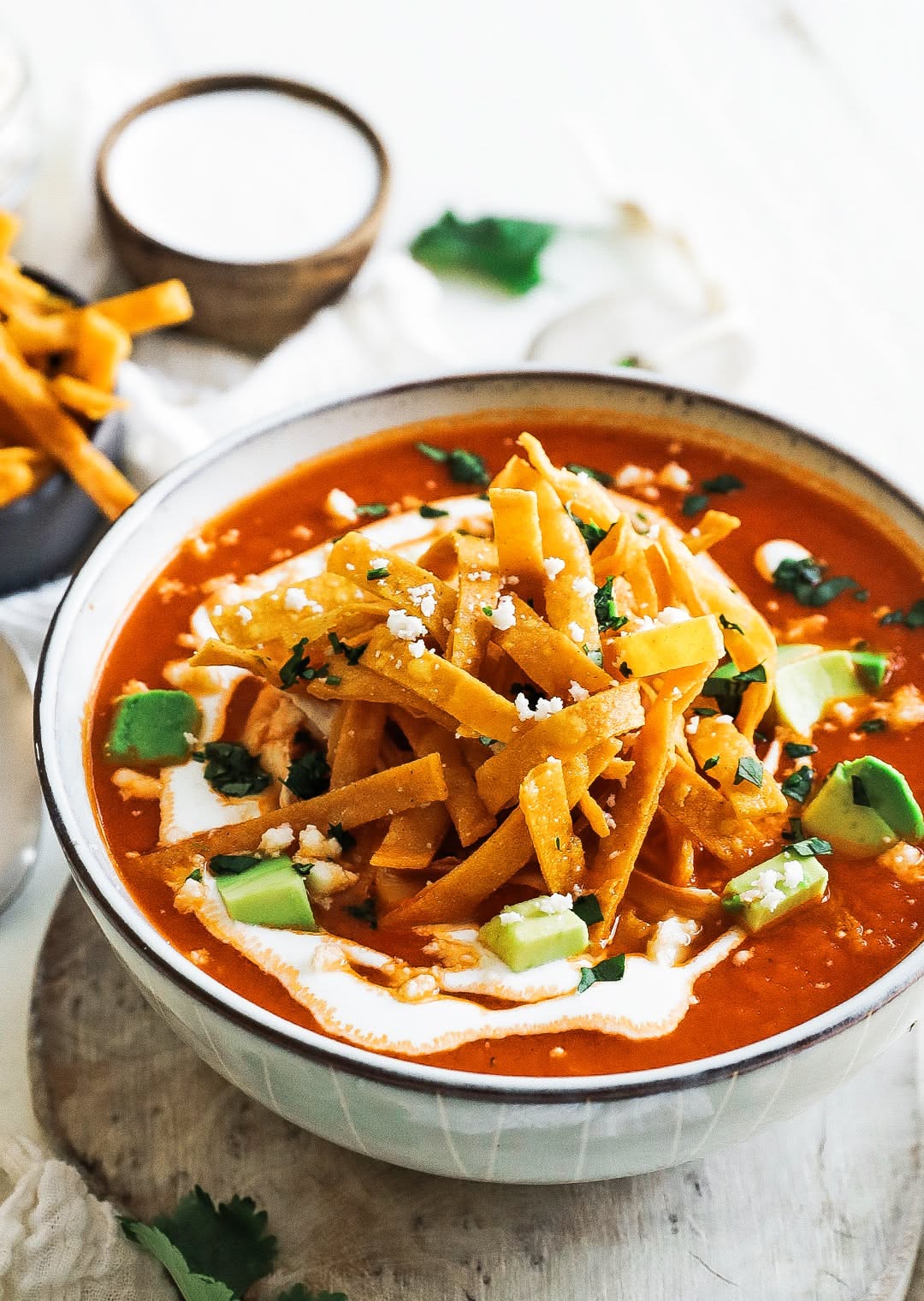 Roasted Red Chile and Tomato Soup with Tortilla Strips