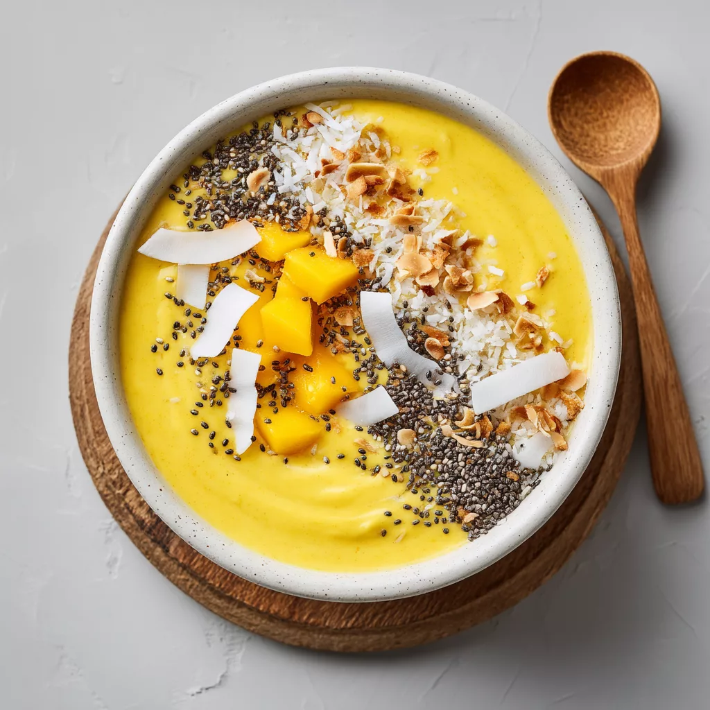 Coconut Mango Vegan Smoothie Bowl with Chia Seeds