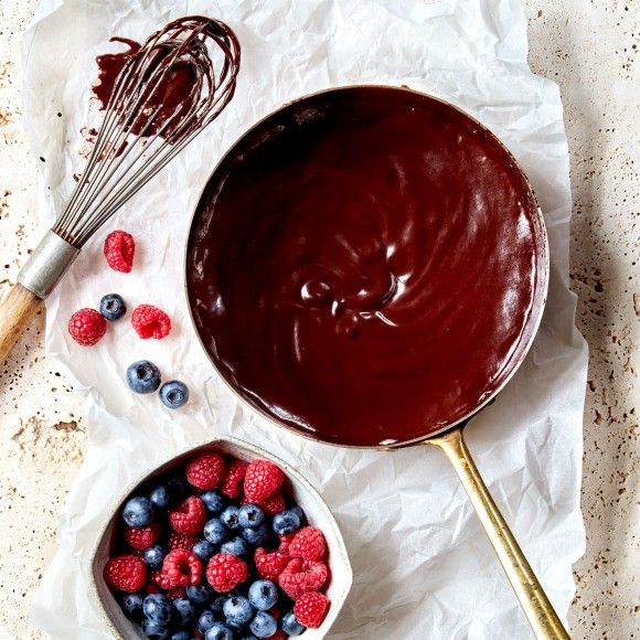 Stovetop Chocolate Sauce with Fresh Berries