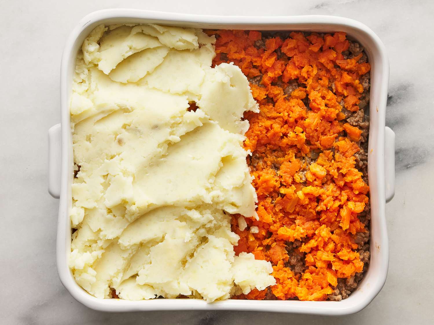 Baked Shepherd’s Pie with Carrot and Pea Mash