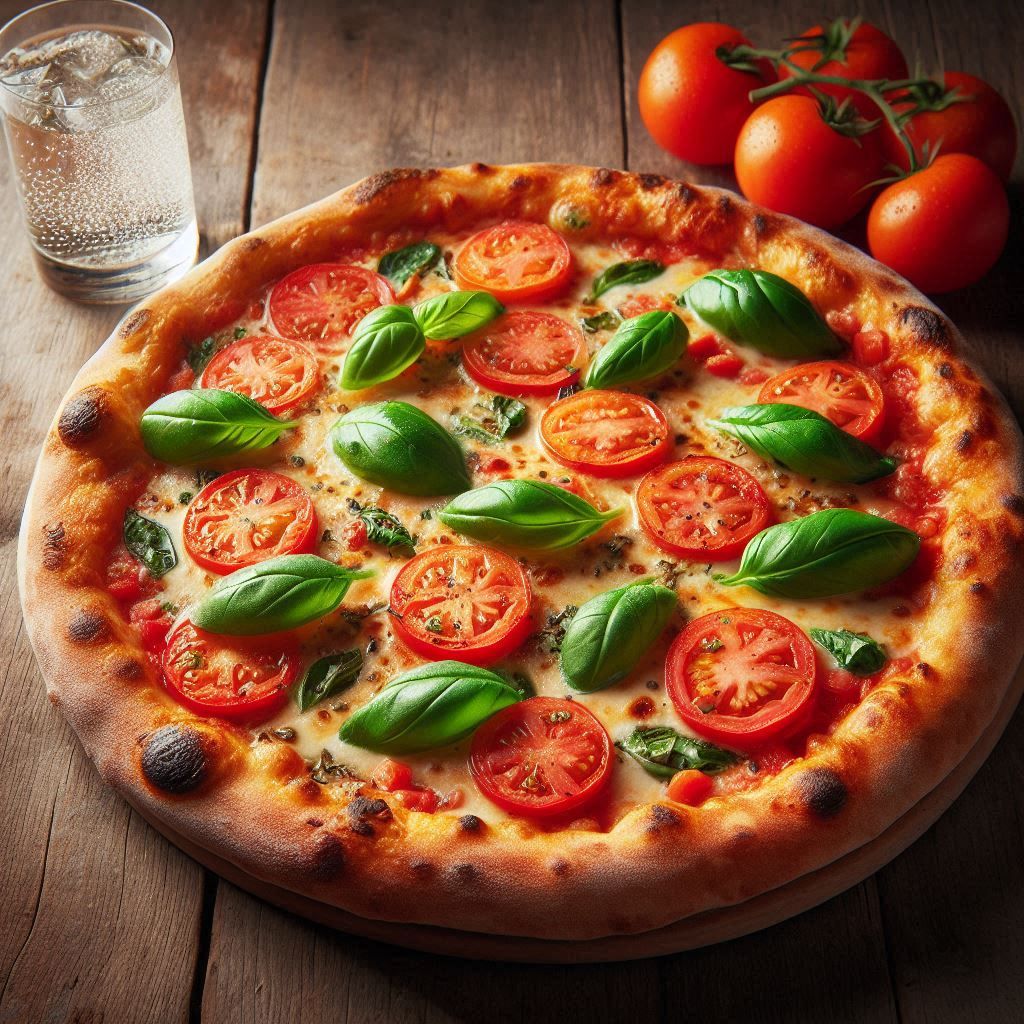 Deep-Dish Tomato Basil Pizza with Mozzarella and Garlic Butter Crust