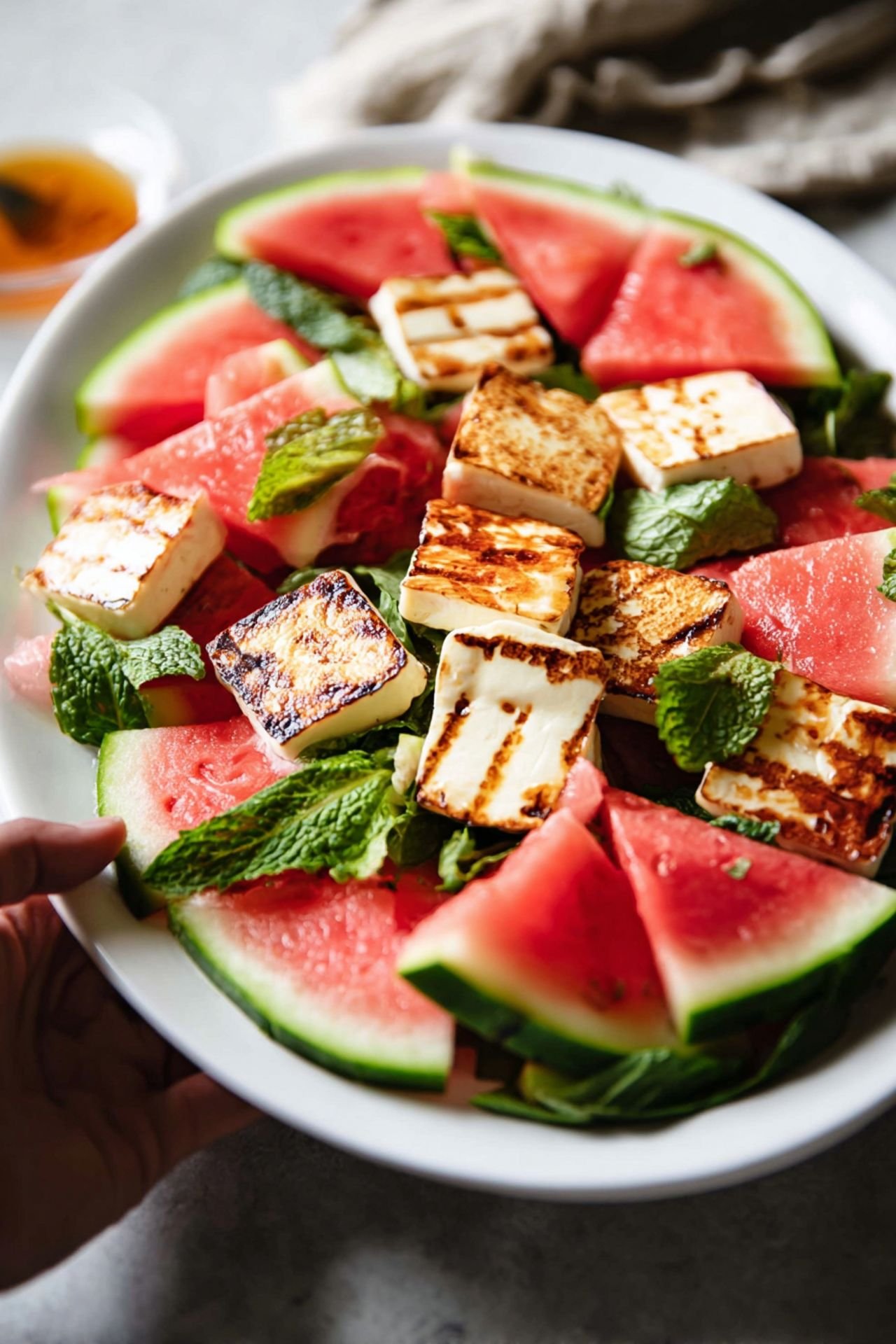 Pan-Seared Halloumi Salad with Watermelon and Mint