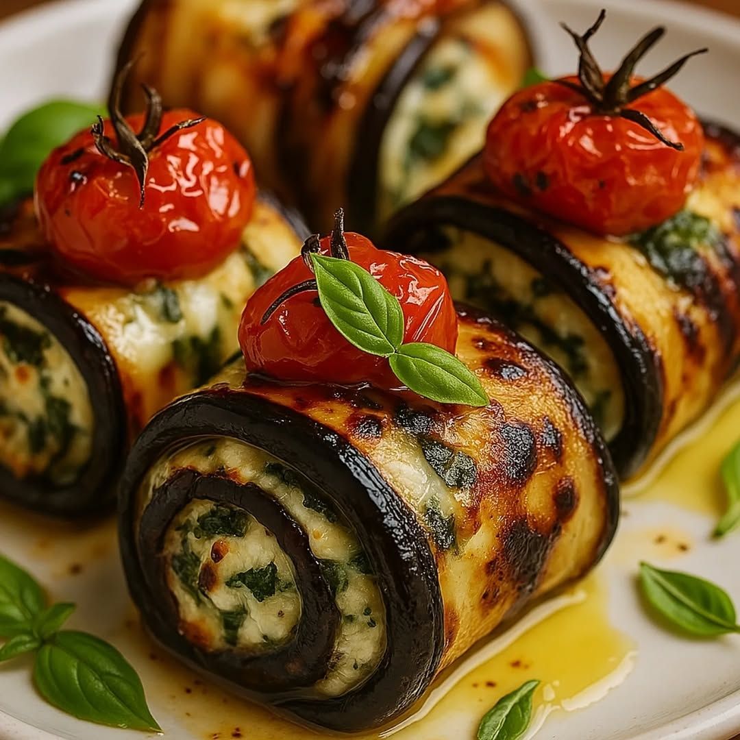Baked Eggplant Rolls Stuffed with Ricotta and Spinach