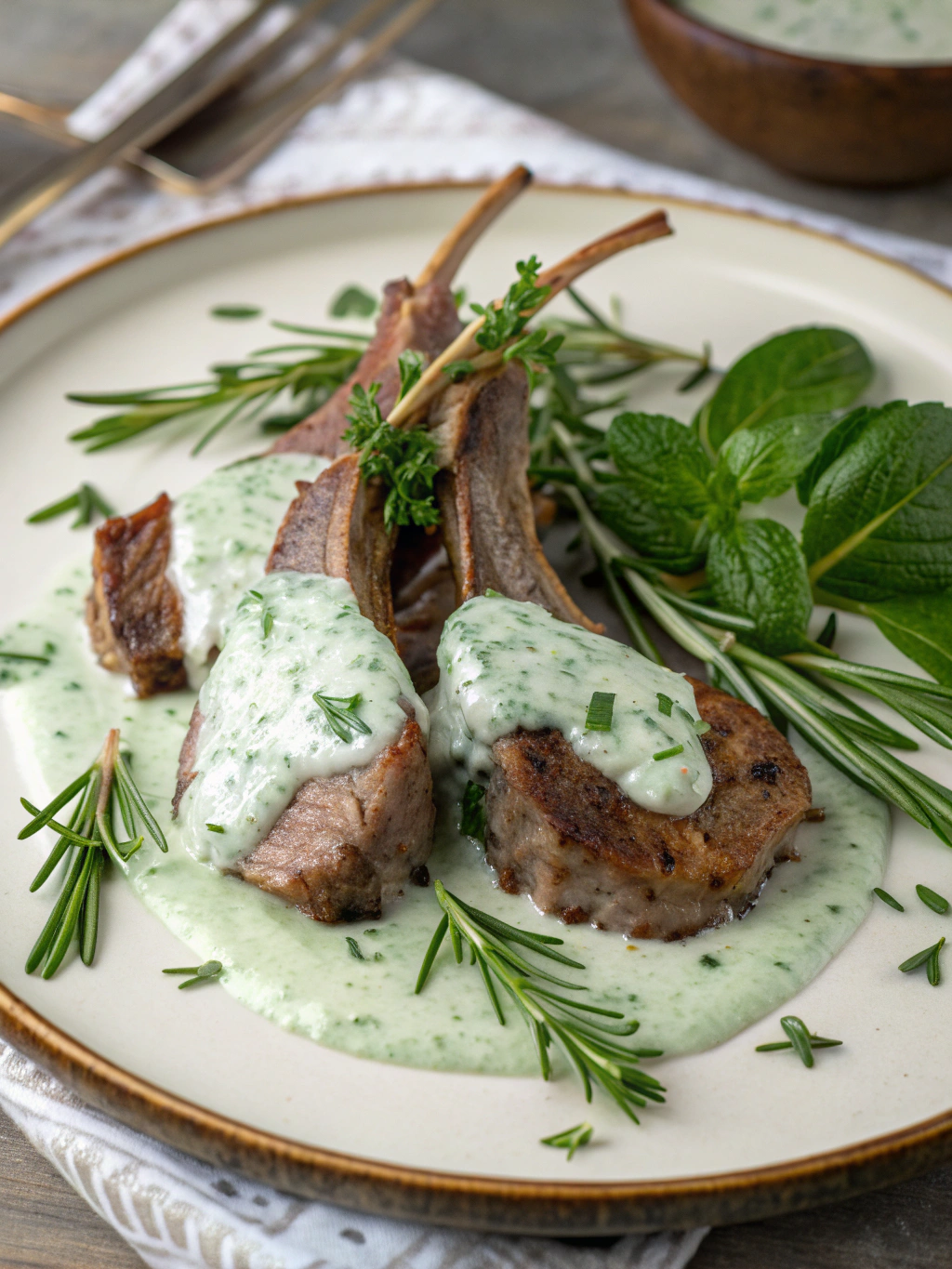 Pan-Fried Lamb Chops with Rosemary and Mint Yogurt