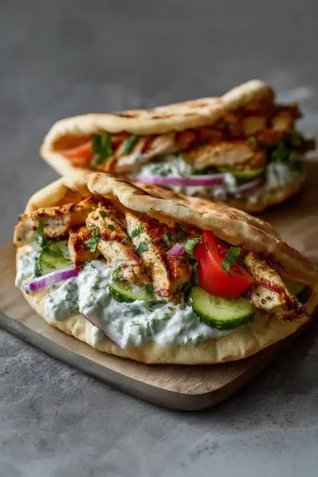 Stuffed Pita Wraps with Tzatziki and Herb Chicken