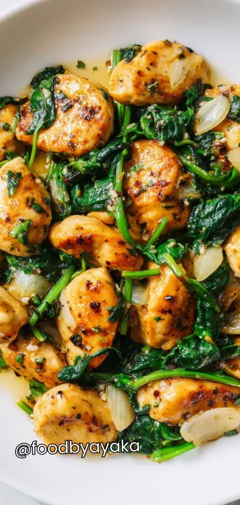 Pan-Seared Chicken with Roasted Garlic and Spinach Sauté