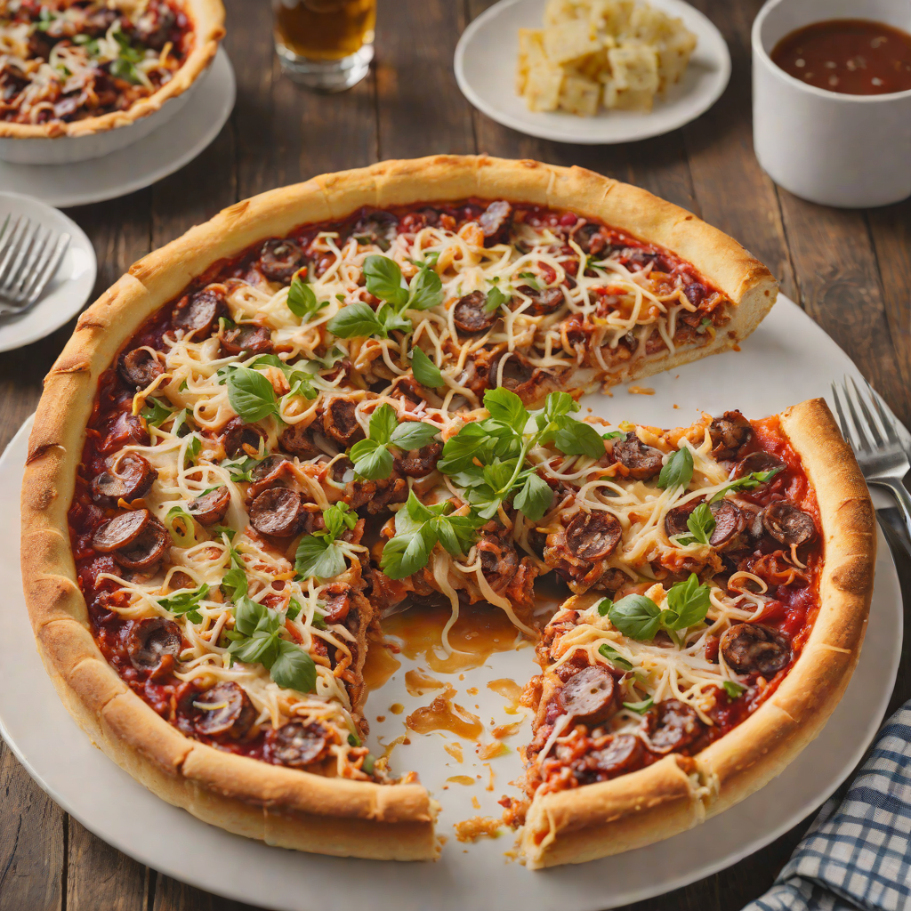 Chicago-Style Deep Dish Pizza with Sausage and Caramelized Onions
