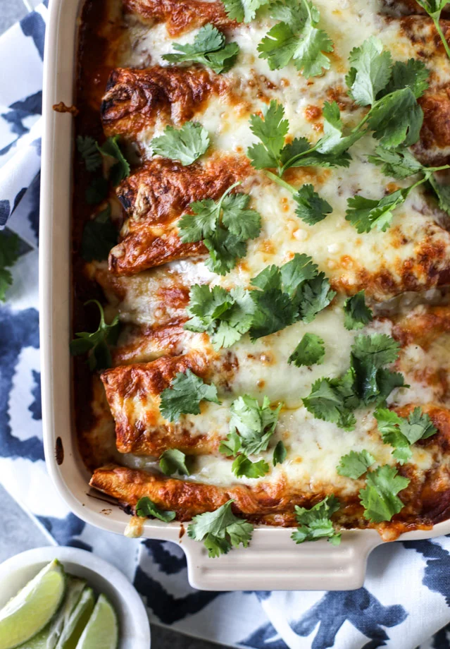 Spiced Pork Enchiladas with Roasted Chile Sauce