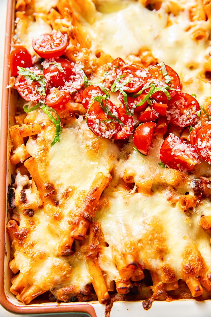 Tomato-Basil Baked Ziti with Mozzarella