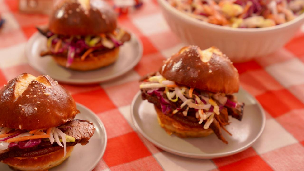 Smoked Brisket Sandwiches with Tangy Coleslaw