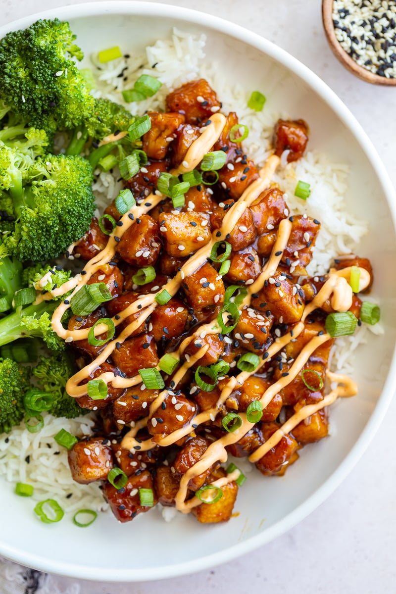Honey Garlic Tofu Stir-Fry with Rice Noodles