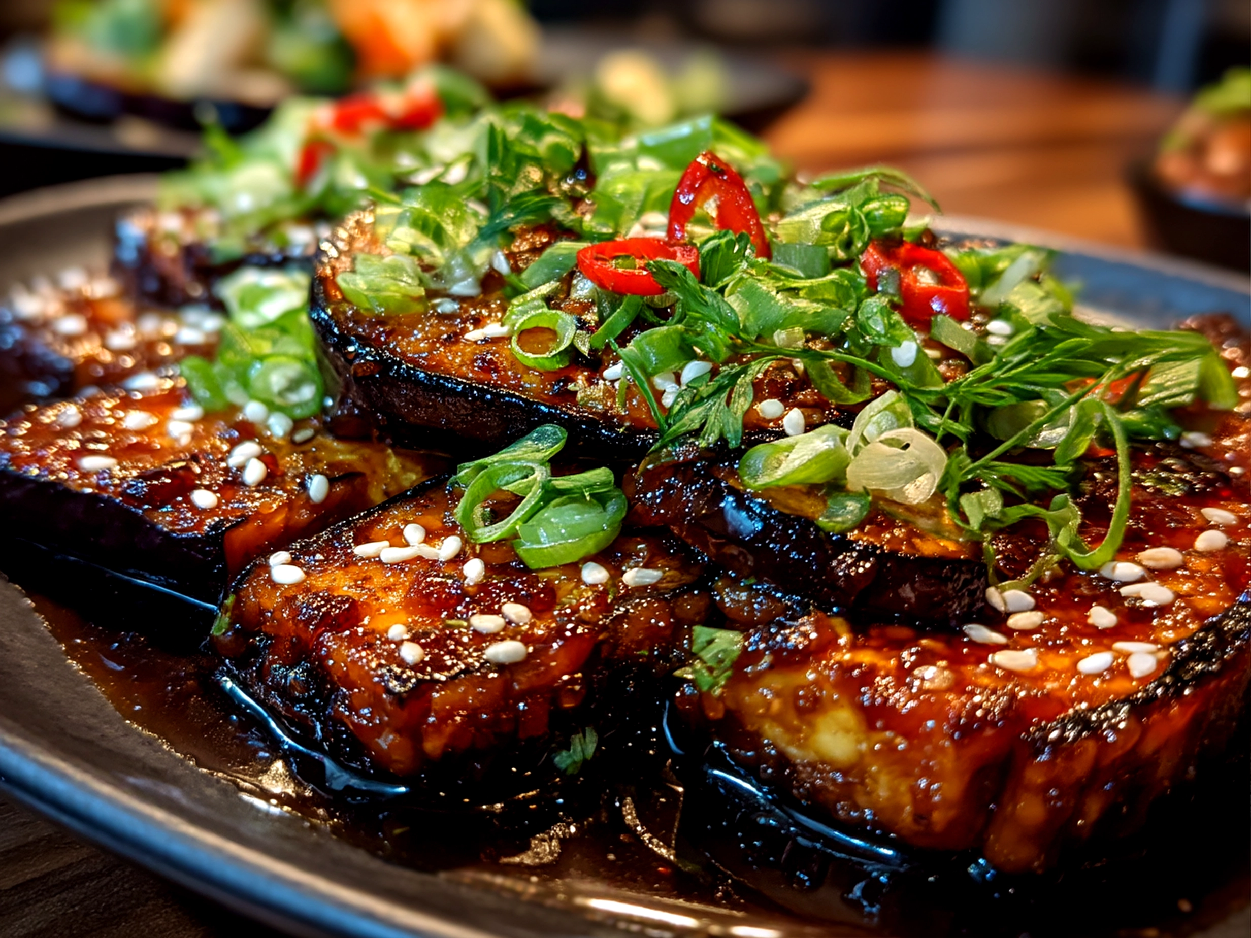 Pan-Seared Miso-Glazed Eggplant with Scallions