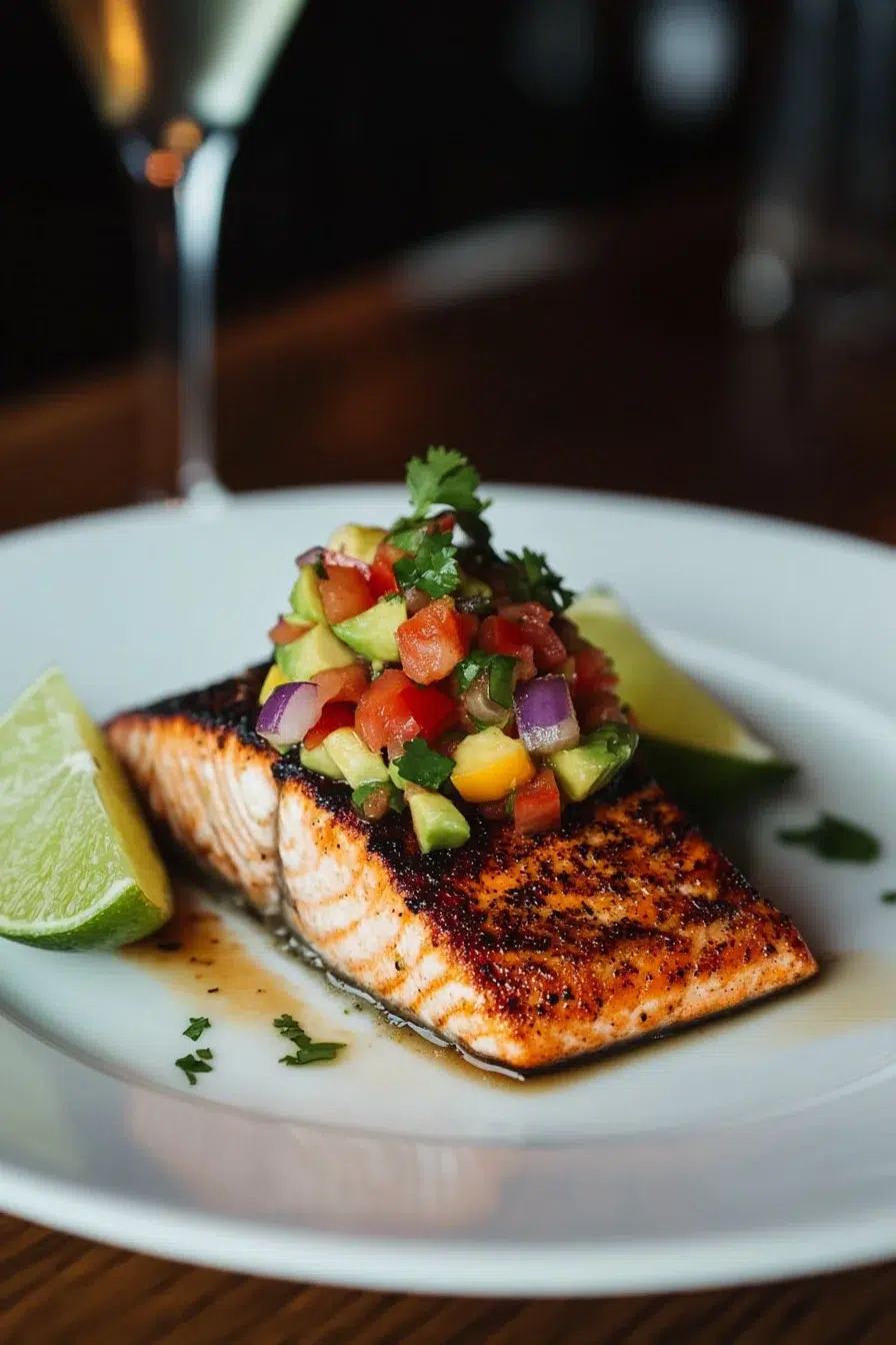 Pan-Seared Salmon with Avocado and Herb Salsa Verde