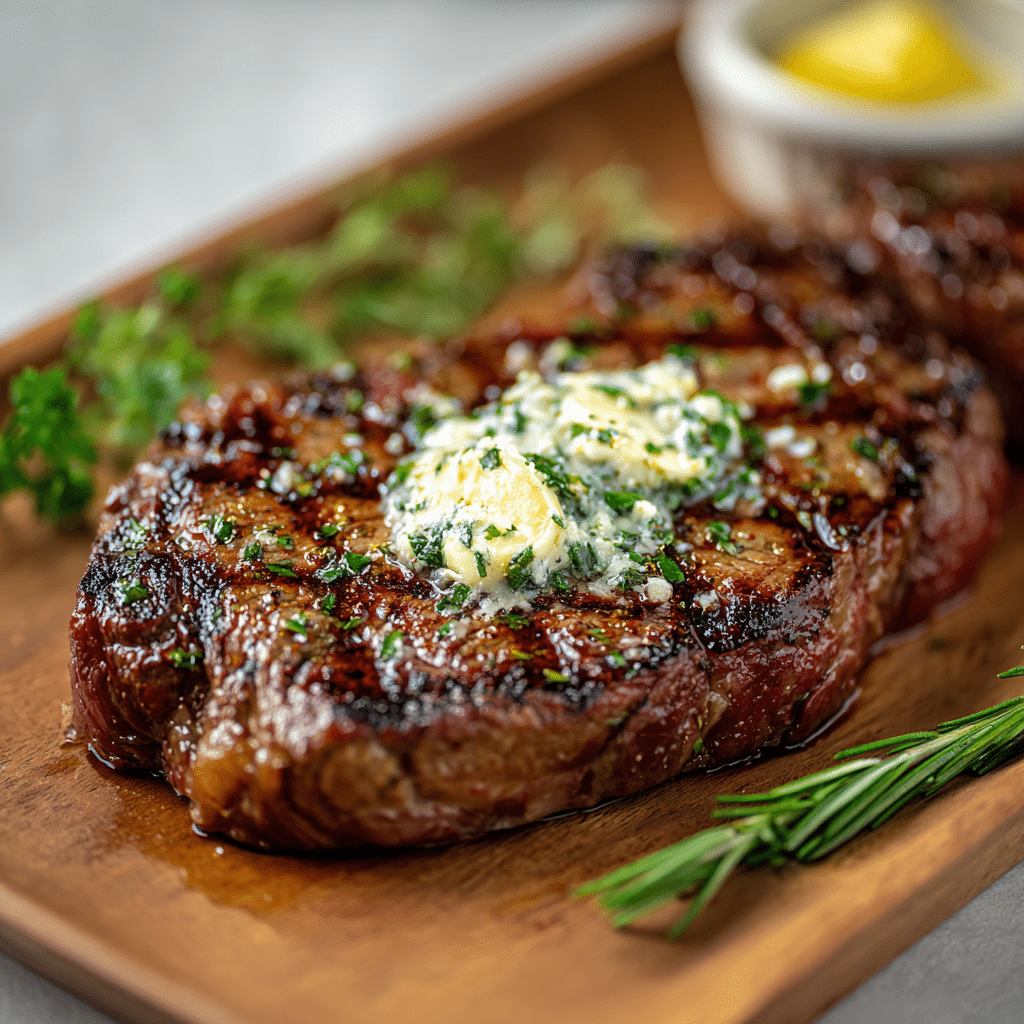 Gas-Grilled Ribeye Steak with Garlic-Herb Butter