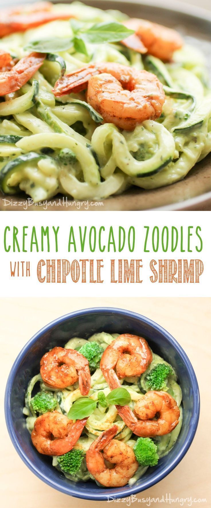 Sautéed Shrimp with Avocado-Cilantro Sauce and Zucchini Noodles