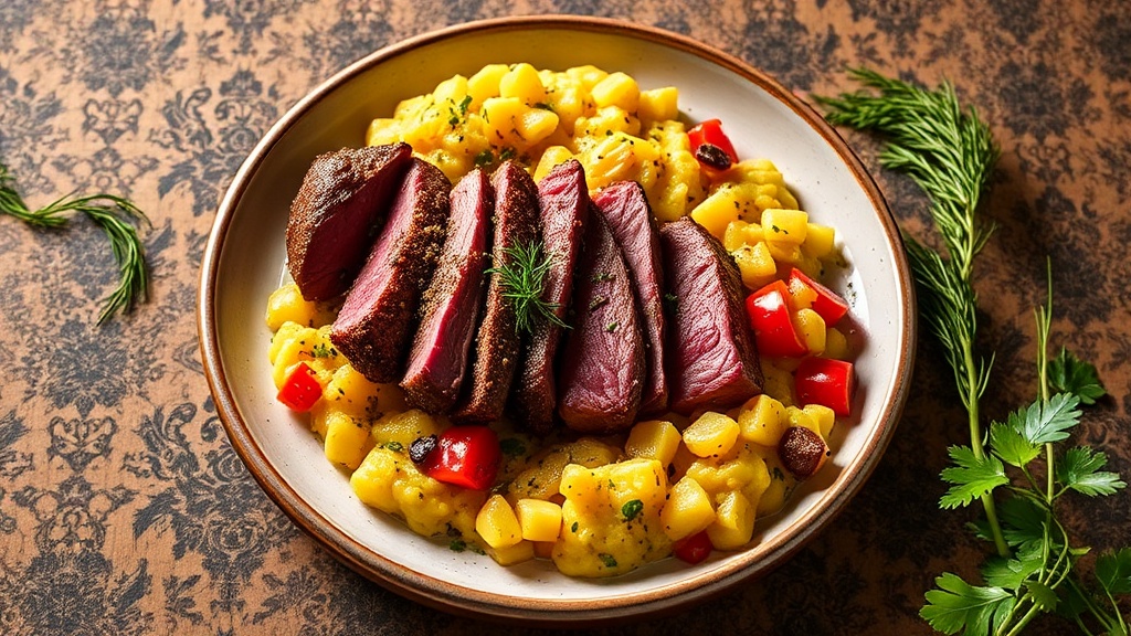 Mountain Herb-Crusted Venison with Root Vegetable Mash