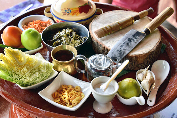 Pan-Fried Pork with Ginger and Burmese Pickled Tea Leaf Salad