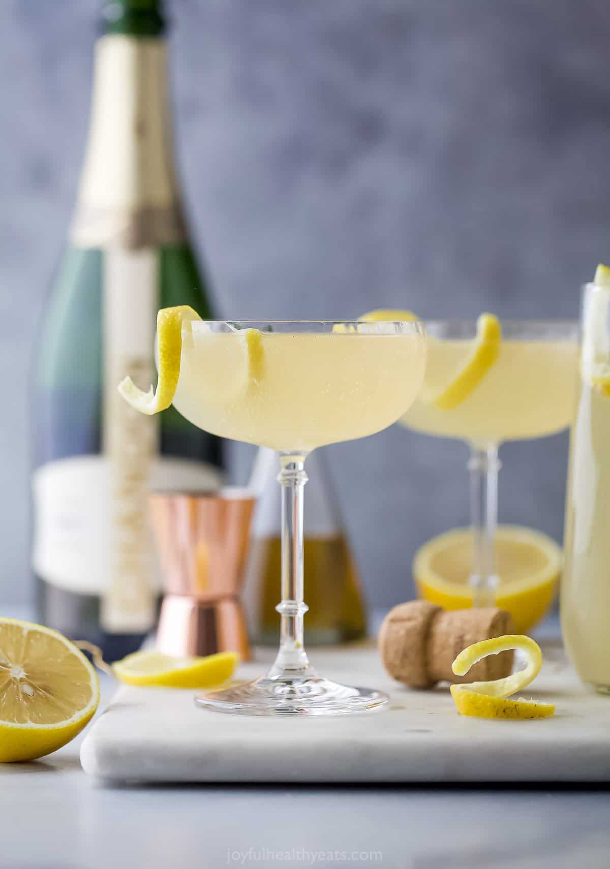Classic French 75 Cocktail with Fresh Lemon and Gin