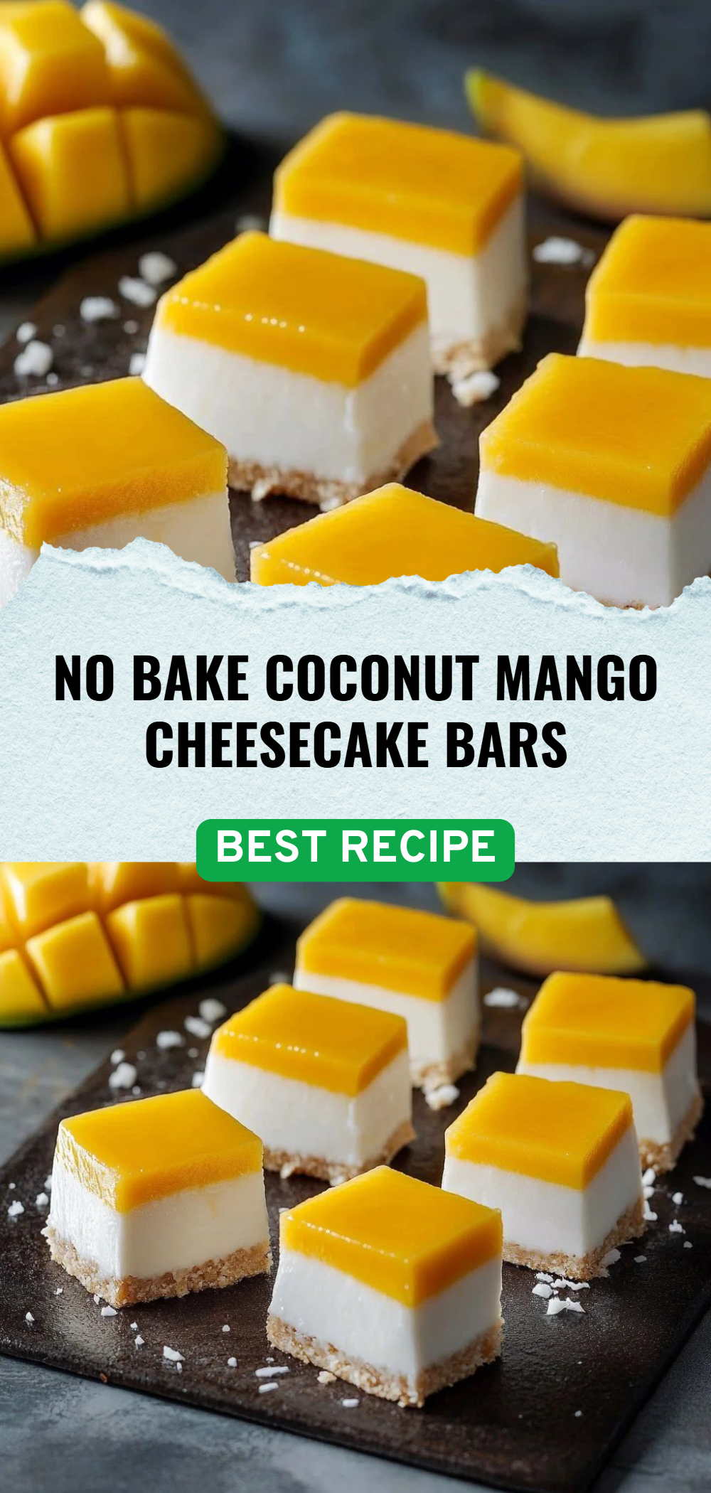 No-Bake Coconut Mango Cheesecake Bars