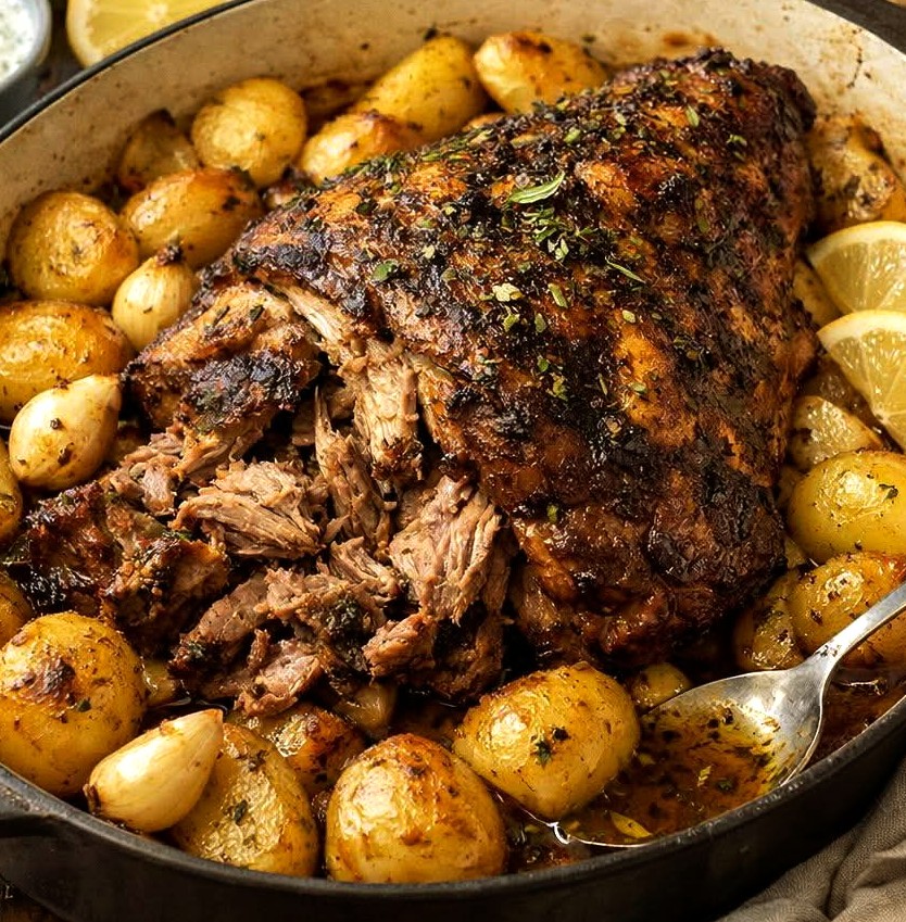 Slow-Roasted Lamb with Lemon and Oregano Marinade