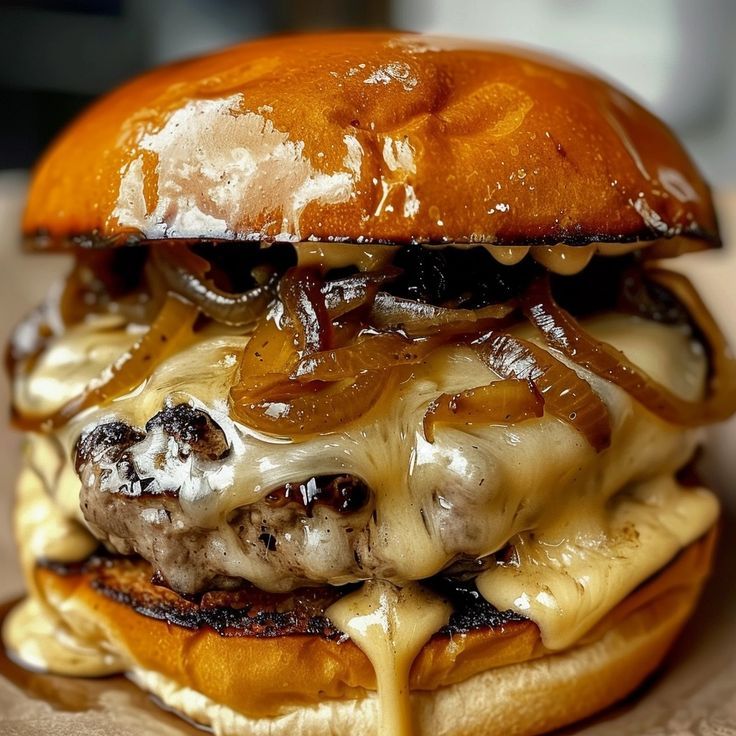 Beer-Braised Ohio Beef Burger with Caramelized Onions