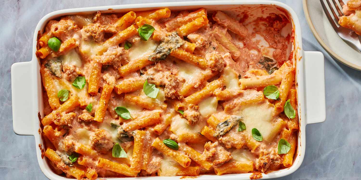One-Pot Baked Ziti with Italian Sausage and Spinach
