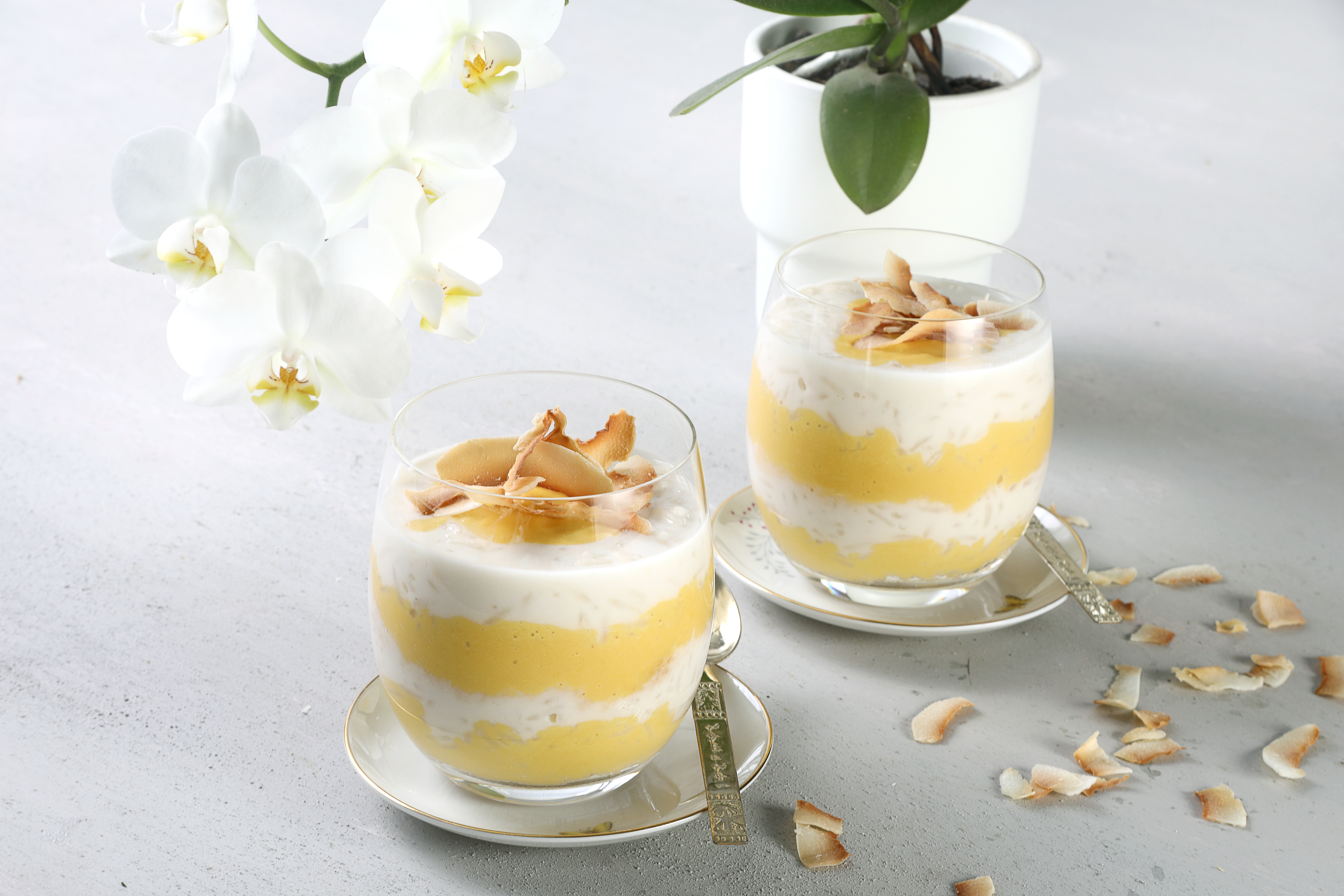 Layered Mango Sticky Rice Parfait with Coconut Cream