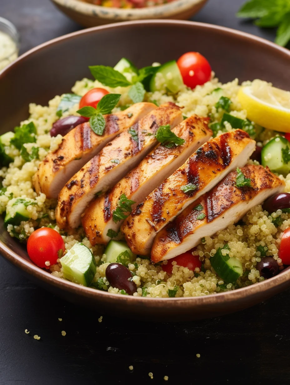 Grilled Lemon-Thyme Chicken with Mediterranean Quinoa Salad