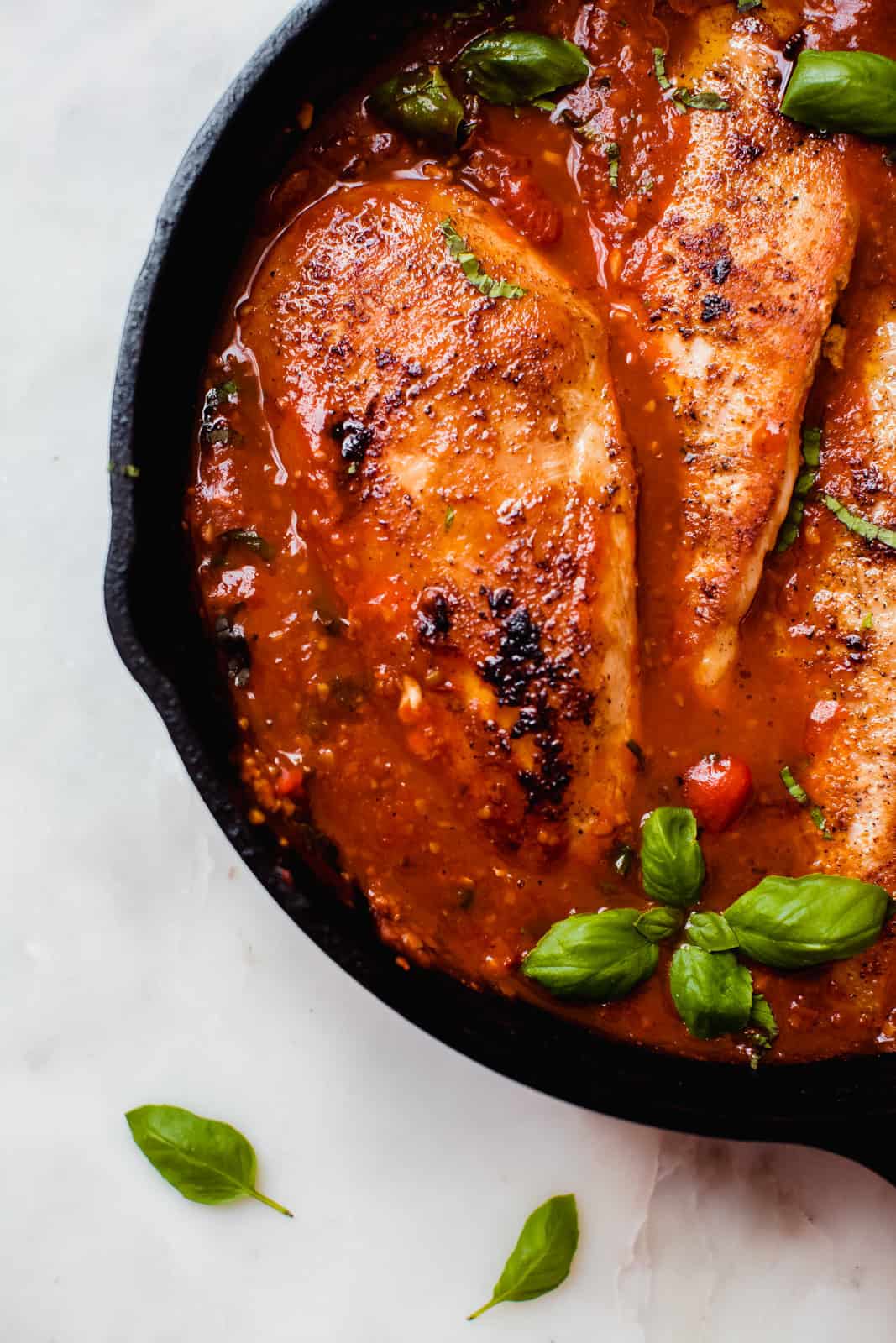 Pan-Seared Chicken with Spiced Tomato-Basil Sauce