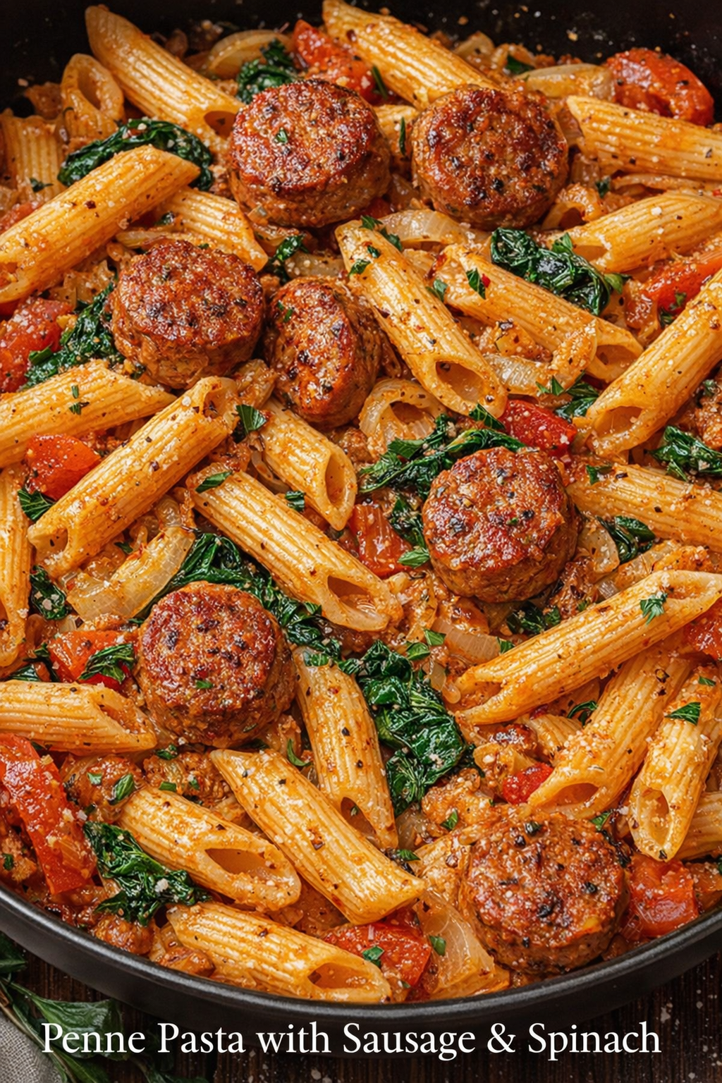 One-Pot Italian Sausage Penne with Spinach and Tomatoes