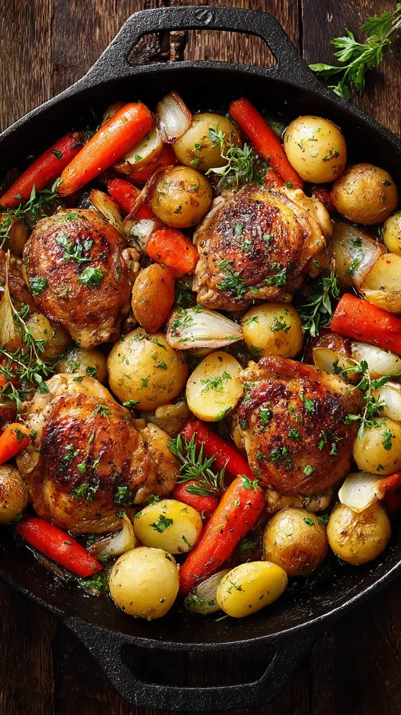 Pan-Seared Chicken Thighs with Roasted Garlic and Herb Vegetables