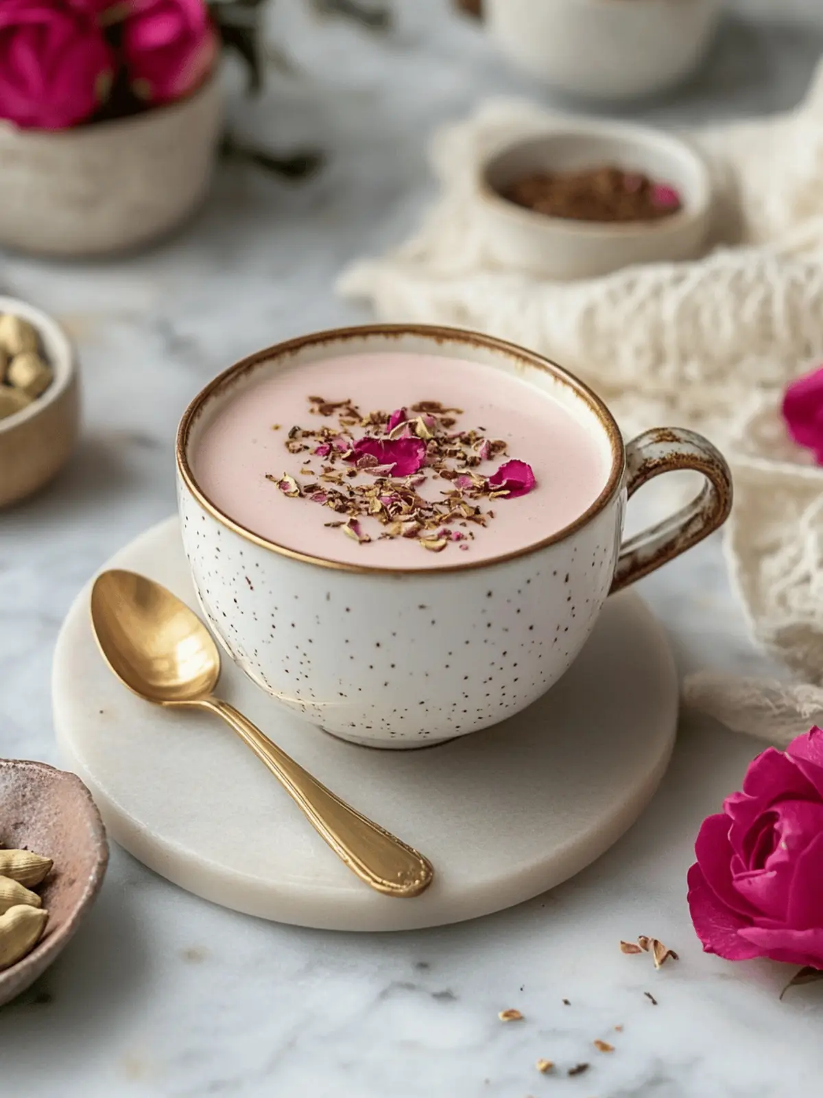 Cardamom-Spiced Rose Milk Tea Latte