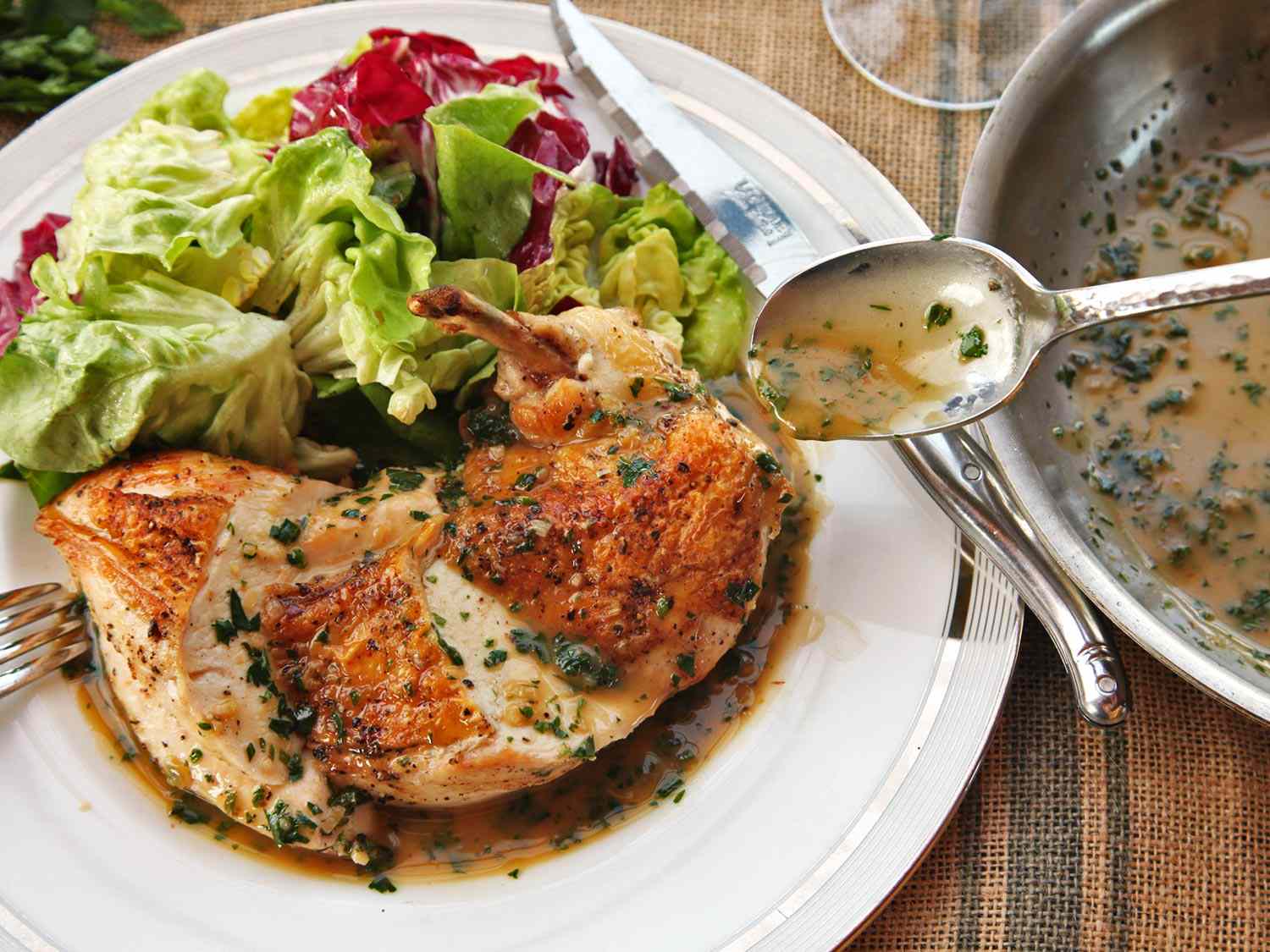 Pan-Roasted Chicken with Aged Cheese and Herb Pan Sauce
