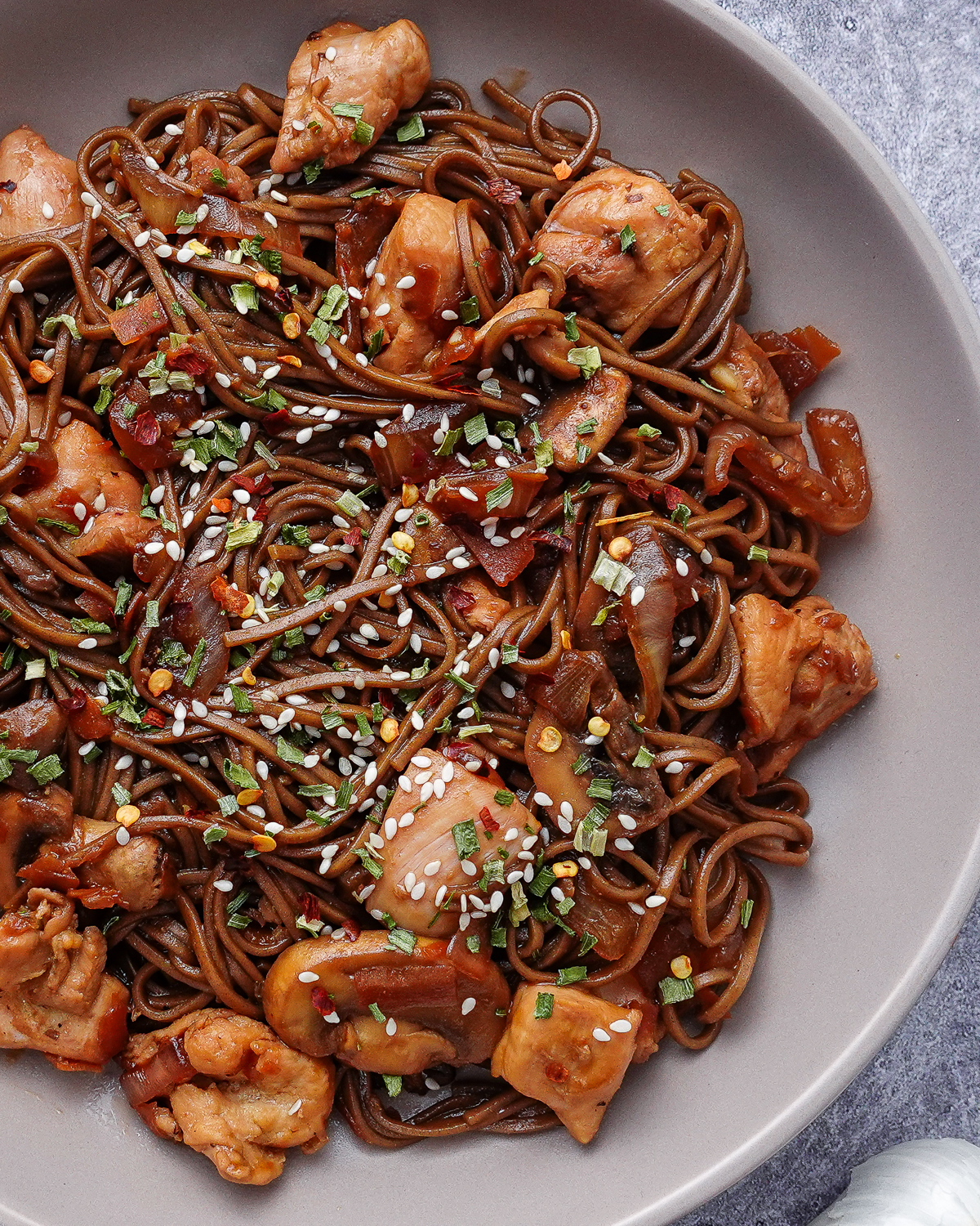 Stir-Fried Soba Noodles with Shiitake and Scallion