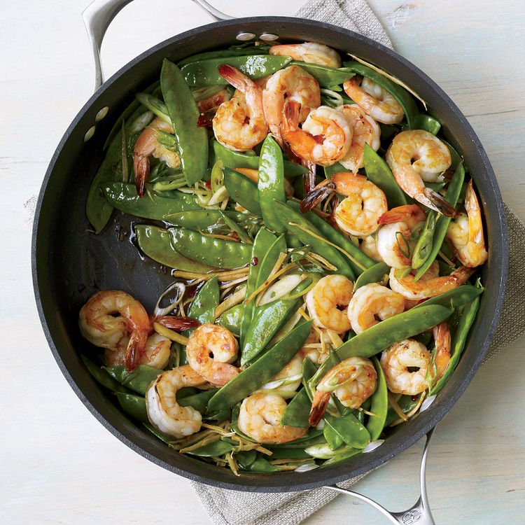 Stir-Fried Shrimp and Snow Peas with Garlic and Ginger