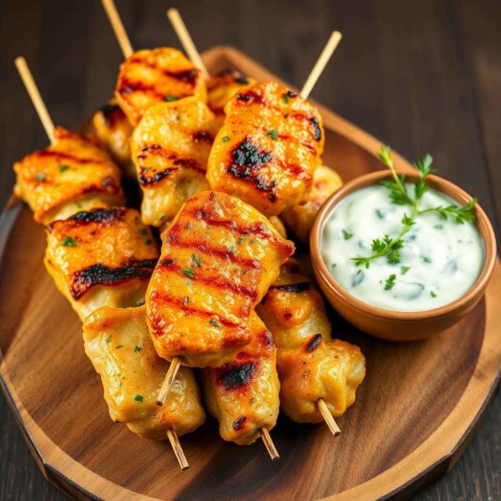 Grilled Herb-Marinated Chicken Skewers with Fresh Garden Salad