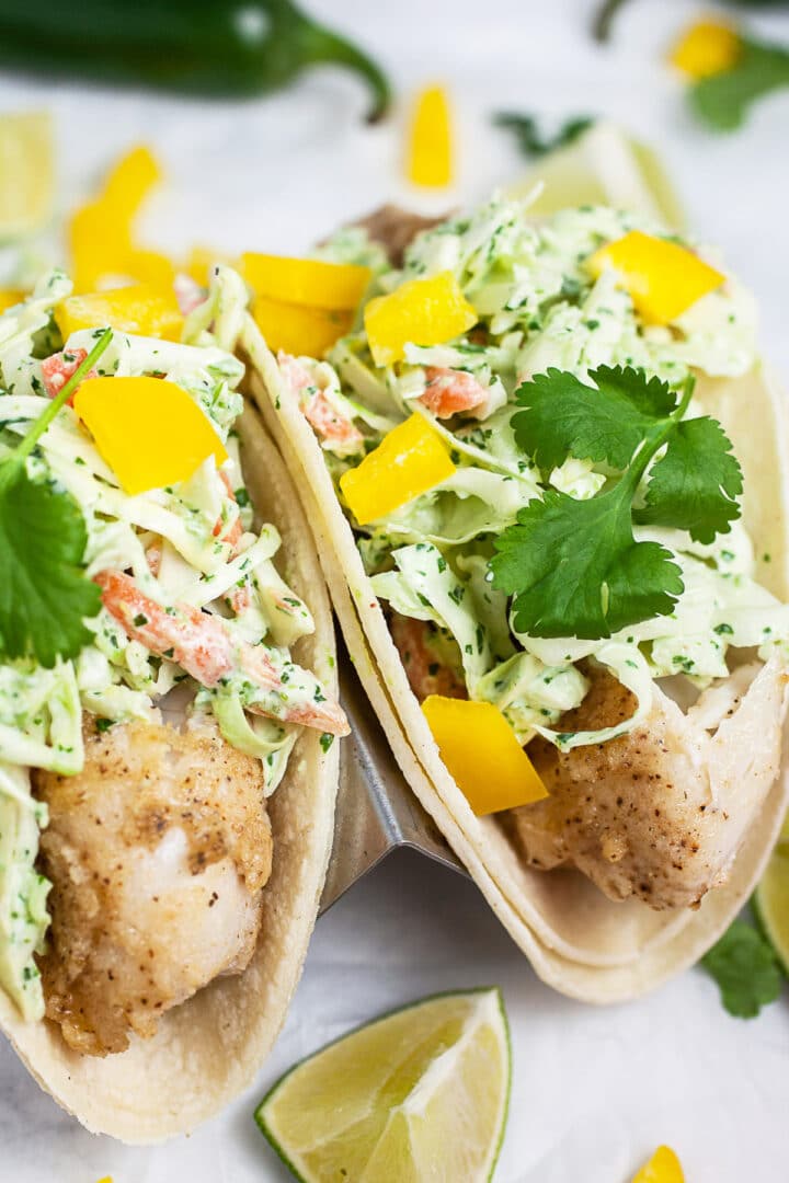 Retro California-Style Fish Taco with Cilantro Lime Slaw