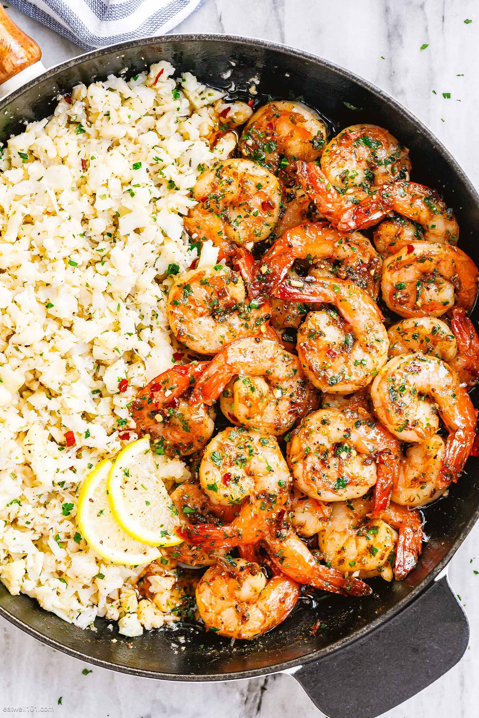Sautéed Shrimp with Garlic, Lemon, and Roasted Cauliflower Rice