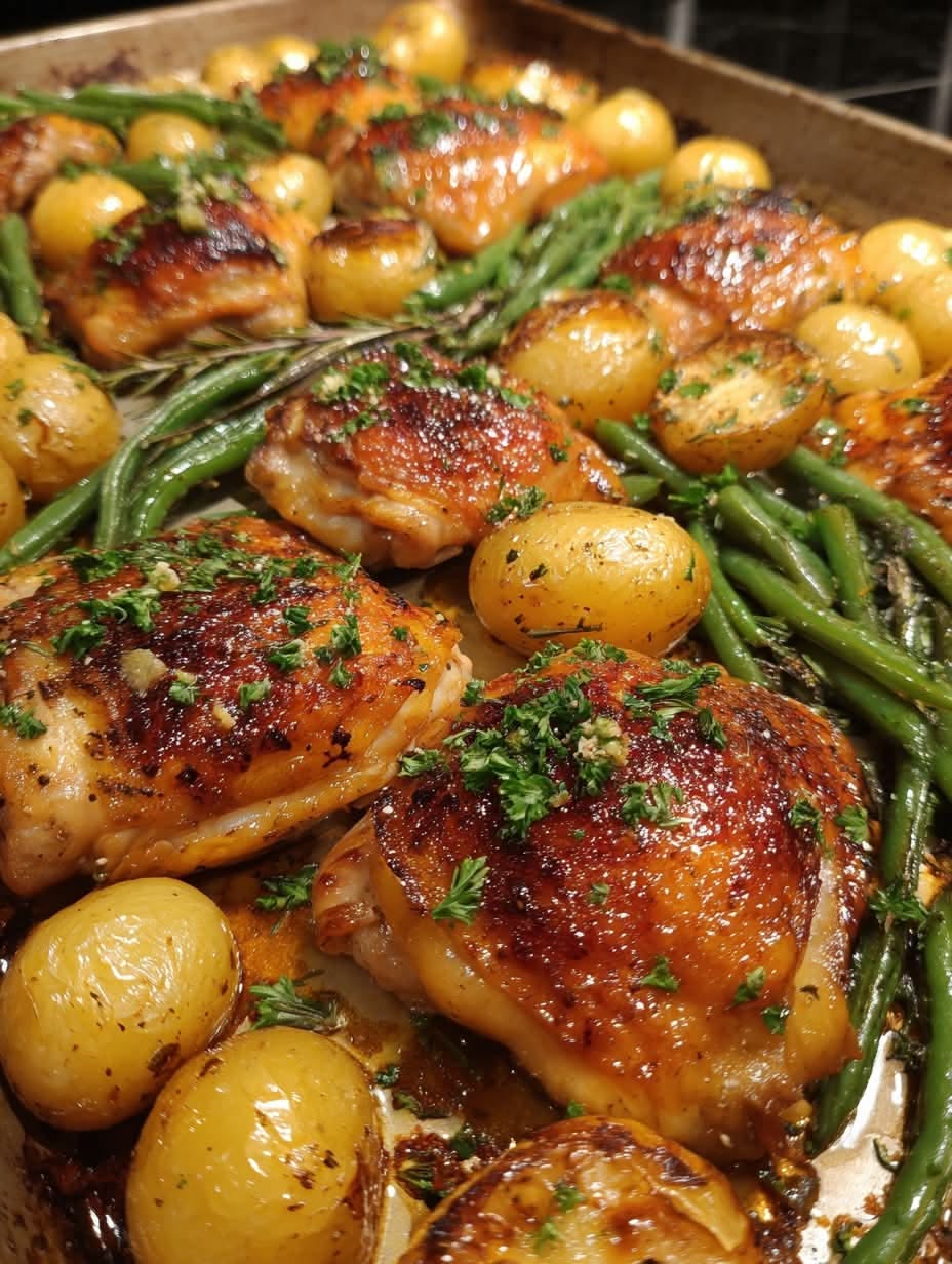 One-Pan Roasted Lemon Herb Chicken with Potatoes and Green Beans
