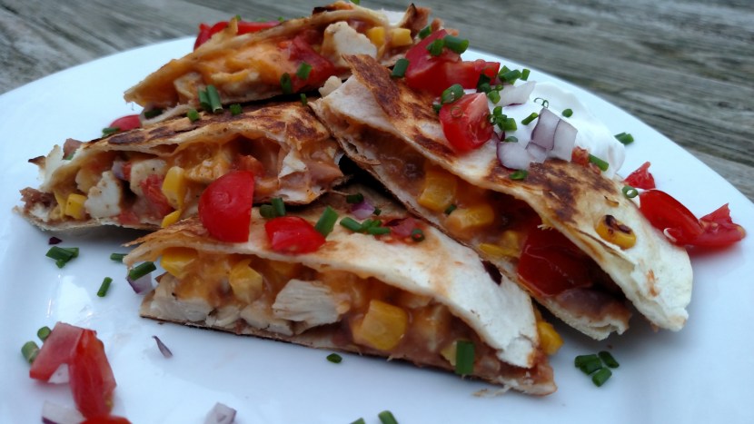 Chicken and Veggie Quesadilla with Mild Salsa