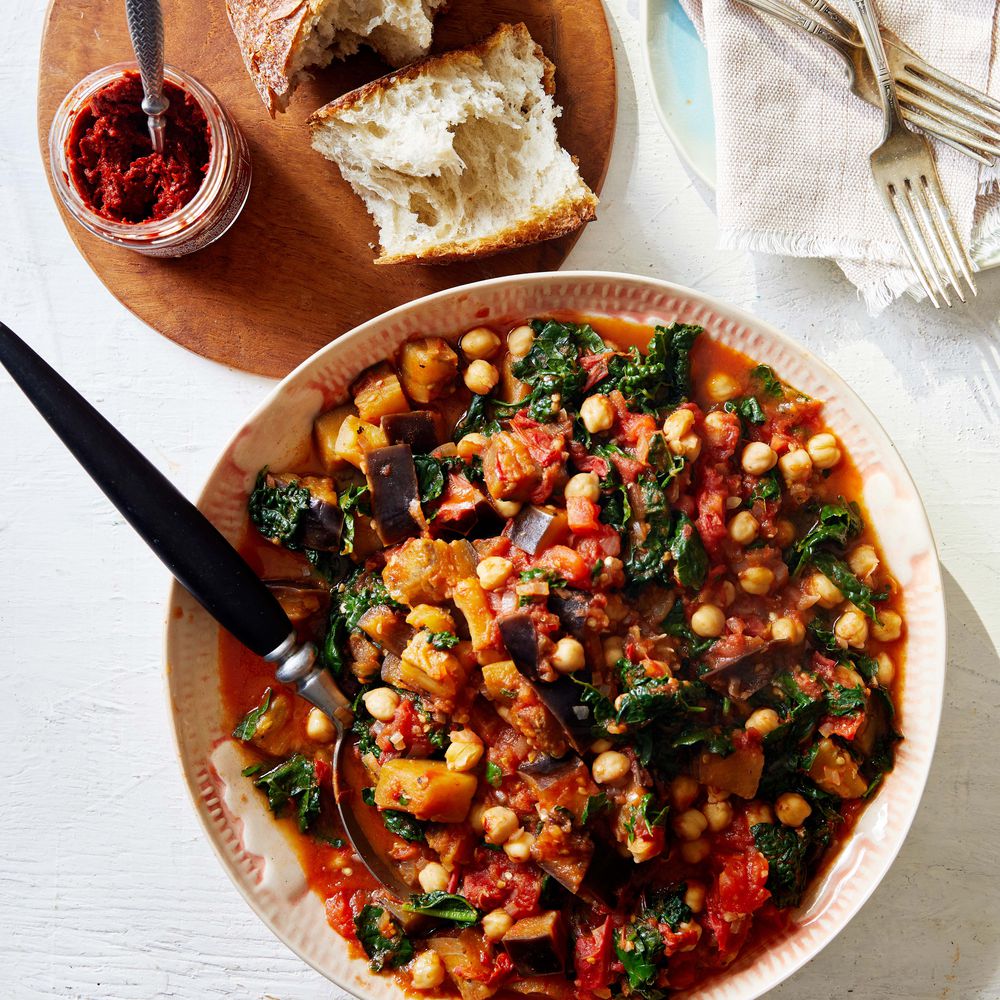 Harissa-Smoked Eggplant and Chickpea Braise