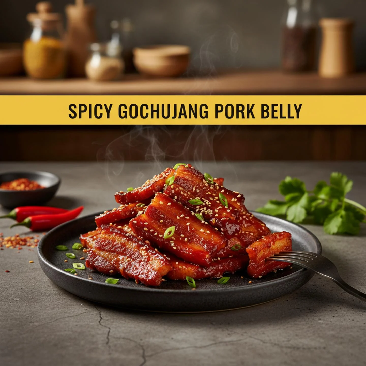 Crisp Pan-Seared Korean Pork Belly with Spicy Gochujang Glaze