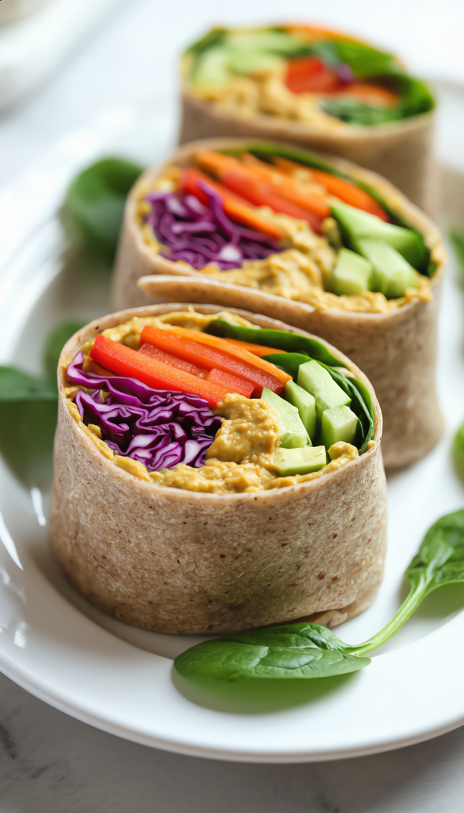 No-Cook Rainbow Veggie Wraps with Hummus